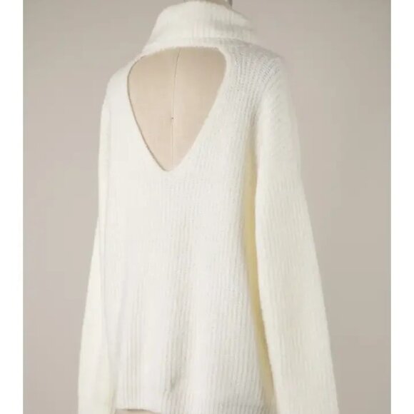 ($20) Back Cutout Ribbed Turtleneck Knit Tunic Sweater - Picture 1 of 6